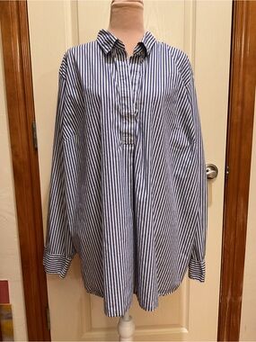 Liz Claiborne 4X Blue and White Striped Long Sleeved Button-Down Shirt